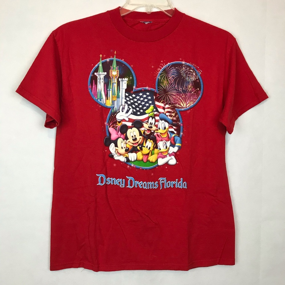 Walt Disney World Red Themed Park Graphic Tee - Theme Park Basic Animation